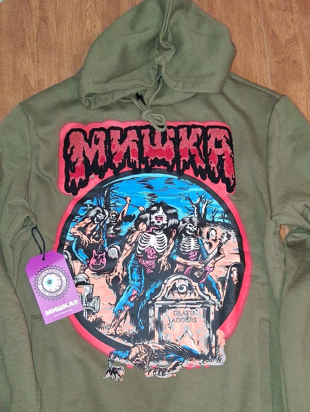 Mishka  Olive Green Graphic Hoodie - Medium